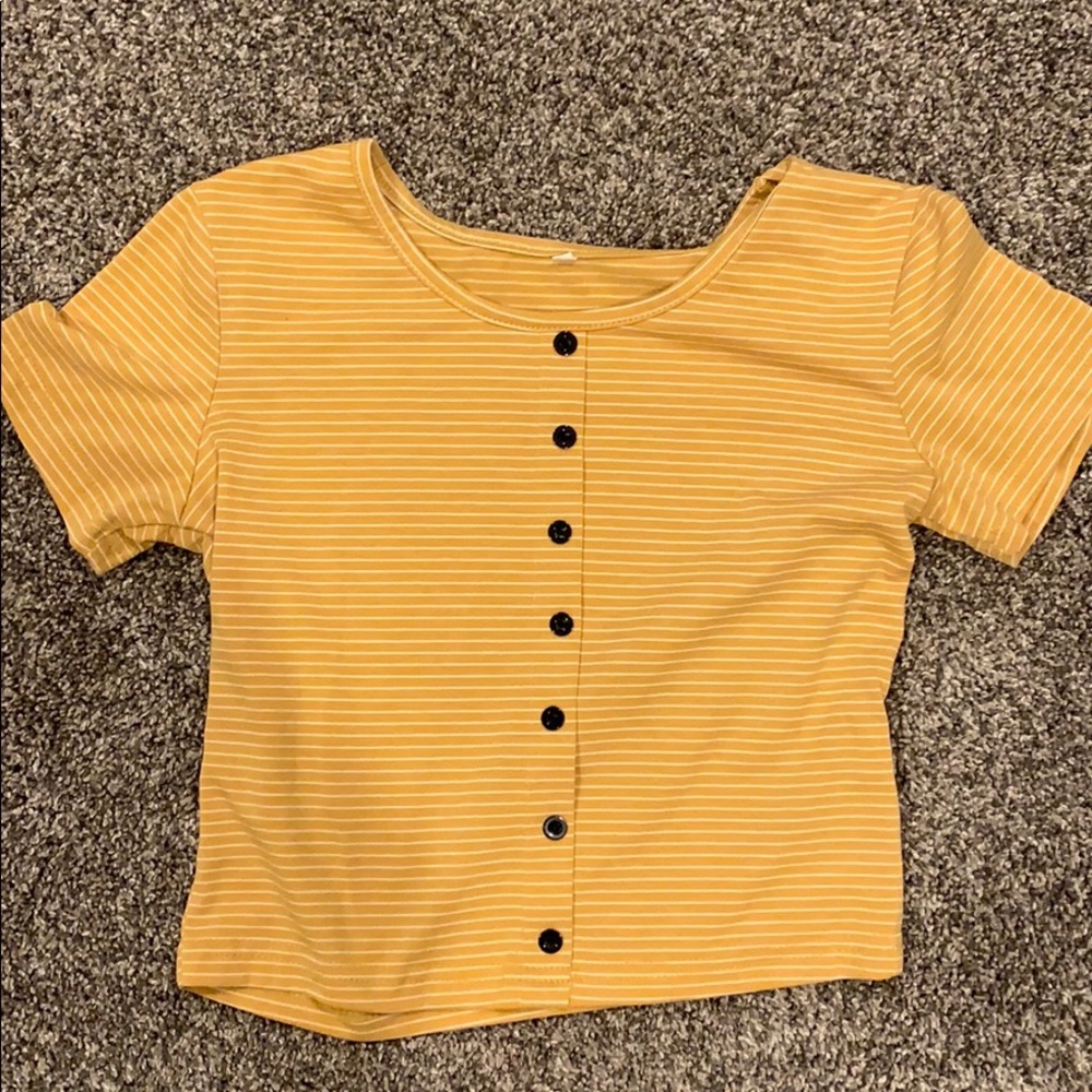 Shein yellow stripe button up shirt